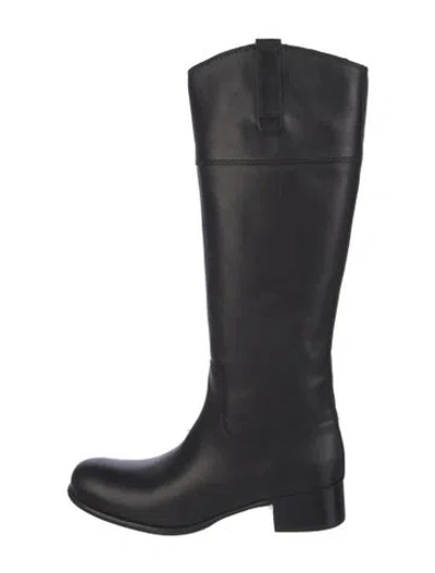 Pre-owned Miu Miu Leather Riding Boots In Black