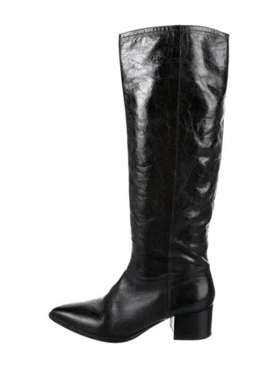 Pre-owned Miu Miu Leather Riding Boots In Black