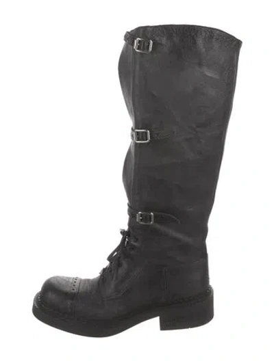 Pre-owned Miu Miu Leather Riding Boots In Black