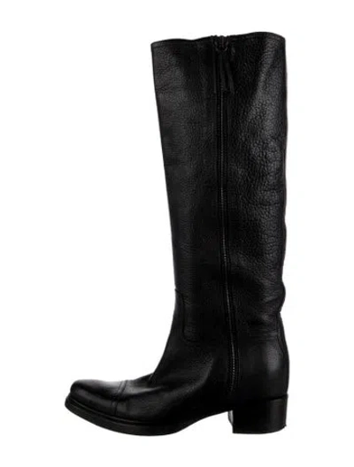 Pre-owned Miu Miu Leather Riding Boots In Black