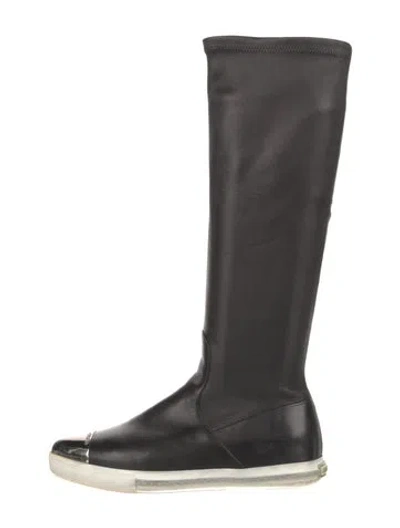 Pre-owned Miu Miu Leather Riding Boots In Black/white