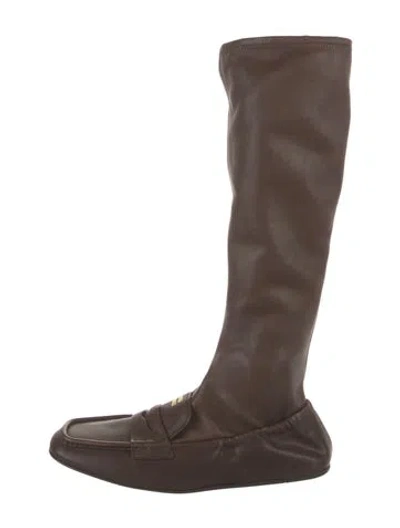 Pre-owned Miu Miu Leather Riding Boots In Brown
