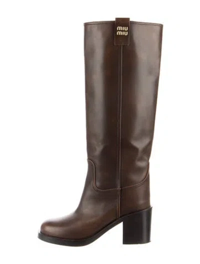 Pre-owned Miu Miu Leather Riding Boots In Brown