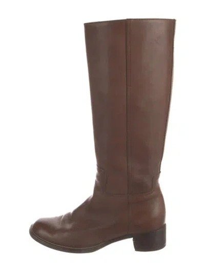 Pre-owned Miu Miu Leather Riding Boots In Brown