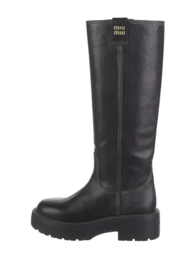 Pre-owned Miu Miu Leather Riding Boots W/ Tags In Black