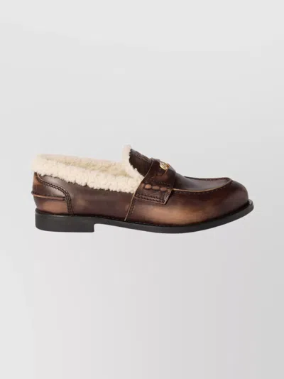 Miu Miu Leather Round Toe Loafers For Everyday Wear In Animal Print