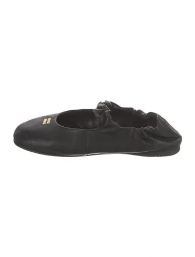 Pre-owned Miu Miu Leather Ruffle Embellishment Mules In Black