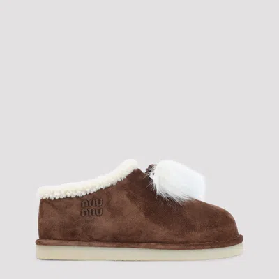 Miu Miu Leather Sabot In Brown
