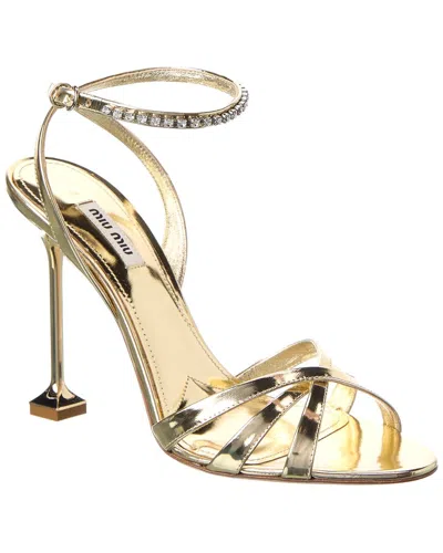 Miu Miu Leather Sandal In Gold