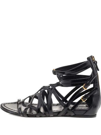 Pre-owned Miu Miu Leather Sandals In Black