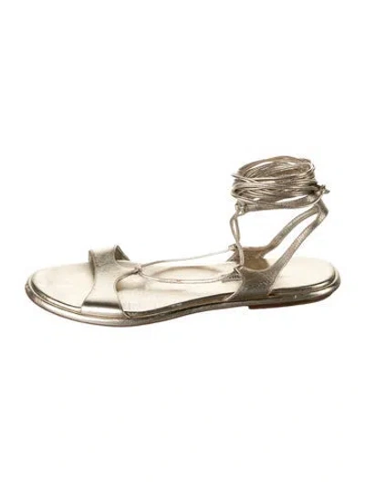 Pre-owned Miu Miu Leather Sandals In Gold