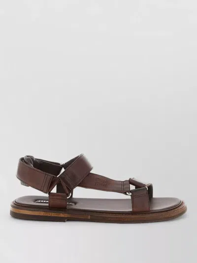 Miu Miu Leather Sandals Multi Strap Design Ring Detail In Black