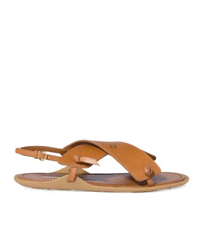 Miu Miu Leather Sandals In Brown