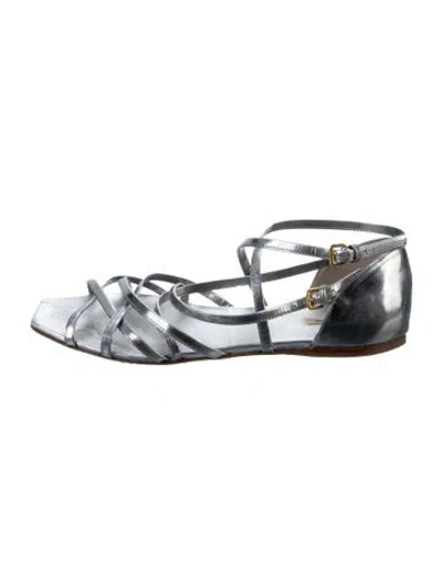 Pre-owned Miu Miu Leather Sandals In Silver