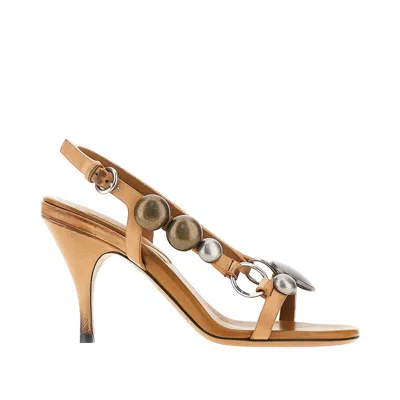 Miu Miu Mini Waxed Leather Sandals With Metal Accents In Animal Print