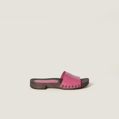 MIU MIU MIU MIU LEATHER SANDALS WITH WOODEN CLOG