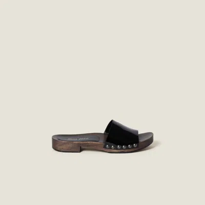 MIU MIU MIU MIU LEATHER SANDALS WITH WOODEN CLOG
