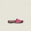 Miu Miu Leather Sandals With Wooden Clog In Pink