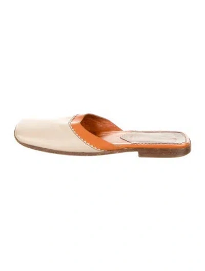 Pre-owned Miu Miu Leather Scalloped Accent Mules In Neutral