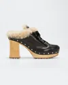 Miu Miu Genuine Shearling Lined Hiker Clog In Nero