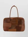 Miu Miu Leather Shopping Bag Featuring Double Handles In Brown