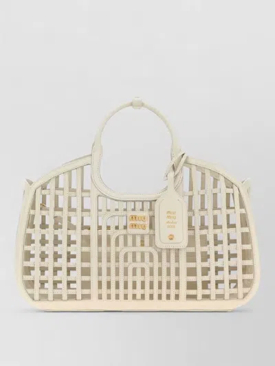 Miu Miu Leather Shopping Tote Bag Unique Silhouette In White