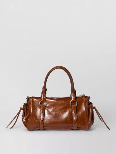 Miu Miu Leather Shoulder Bag Adjustable Strap Top Handle In Brown