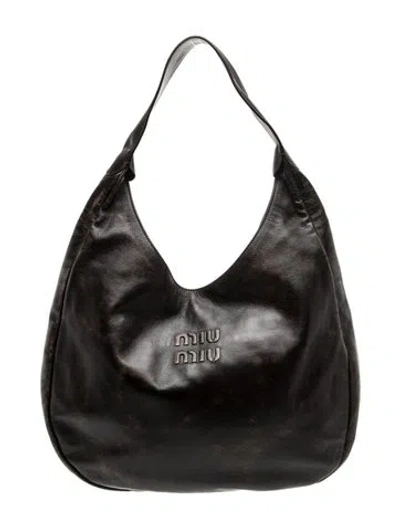 Pre-owned Miu Miu Leather Shoulder Bag In Black