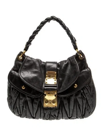 Pre-owned Miu Miu Leather Shoulder Bag In Black