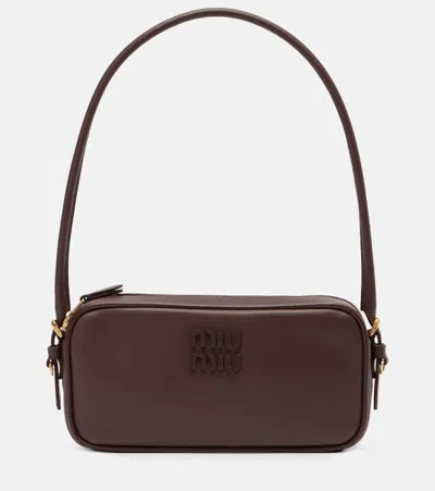 Miu Miu Leather Shoulder Bag In Brown
