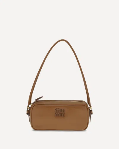 Miu Miu Leather Shoulder Bag In Brown