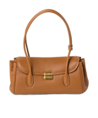 Miu Miu Leather Shoulder Bag In Brown