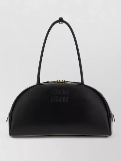 Miu Miu Leather Shoulder Bag Gold Tone Hardware In Black