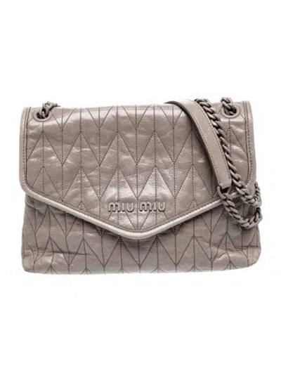 Pre-owned Miu Miu Leather Shoulder Bag In Gray