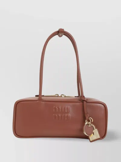 Miu Miu Leather Shoulder Bag Keychain Detail In Brown