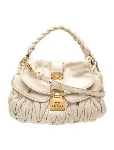 Pre-owned Miu Miu Leather Shoulder Bag In White