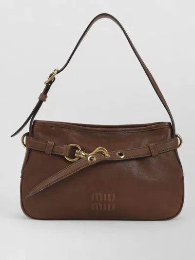 Miu Miu Leather Shoulder Clutch Bag Warm Design In Brown