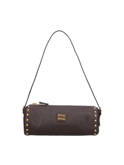 Miu Miu Leather Shoulder Pouch In Brown