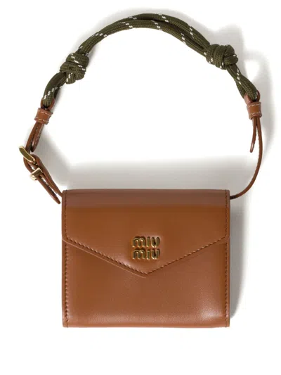Miu Miu Leather Shoulder Wallet In Brown