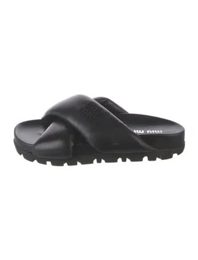 Pre-owned Miu Miu Leather Slides In Black
