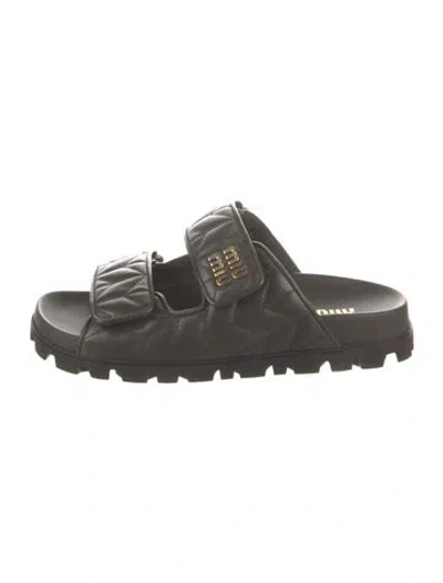 Pre-owned Miu Miu Leather Slides In Green