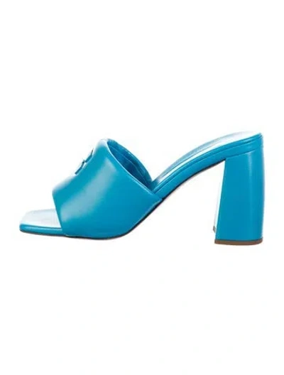 Pre-owned Miu Miu Leather Slides W/ Tags In Blue