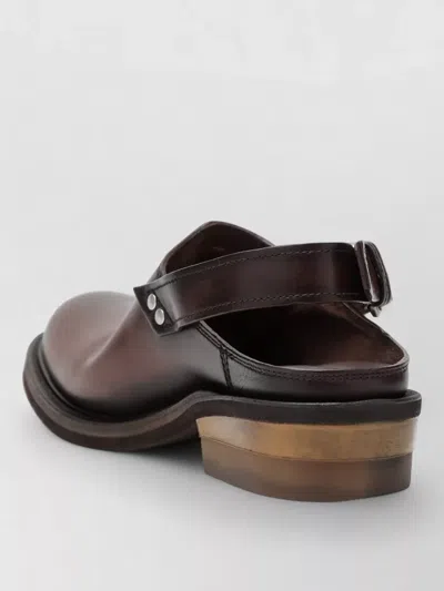 Miu Miu Leather Sling Back Mules Round Toe Rivets Heel In Brown