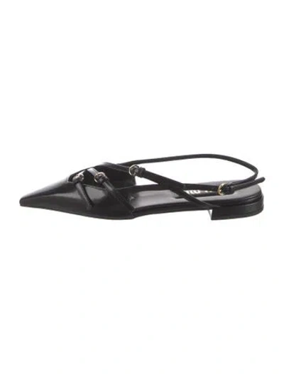 Pre-owned Miu Miu Leather Slingback Flats In Black