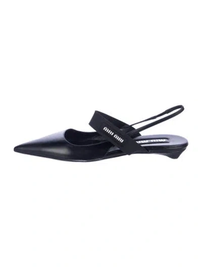 Pre-owned Miu Miu Leather Slingback Flats In Blue