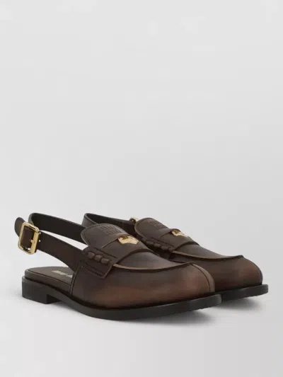 Miu Miu Leather Slingback Loafers Penny Strap Design In Brown