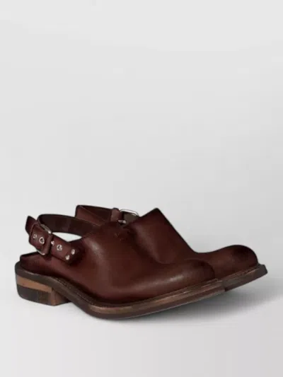 Miu Miu Leather Slingback Loafers Round Toe Studs In Brown