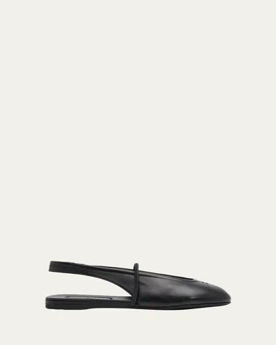 Miu Miu Leather Slingback Mary Jane Ballerina Flats In Black