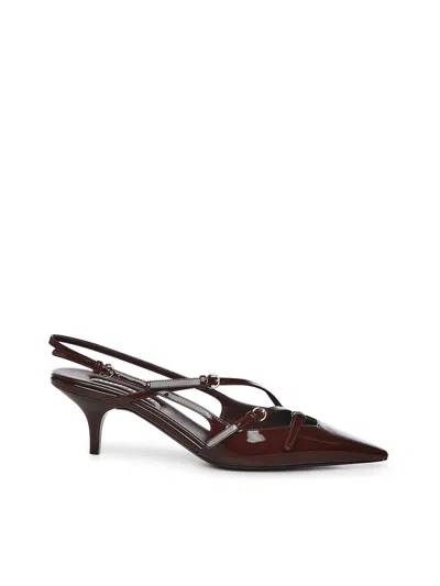 Miu Miu Leather Slingback Pump With Buckles In Brown