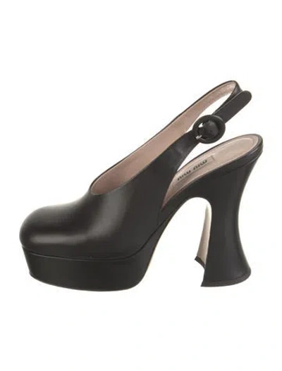 Pre-owned Miu Miu Leather Slingback Pumps In Black